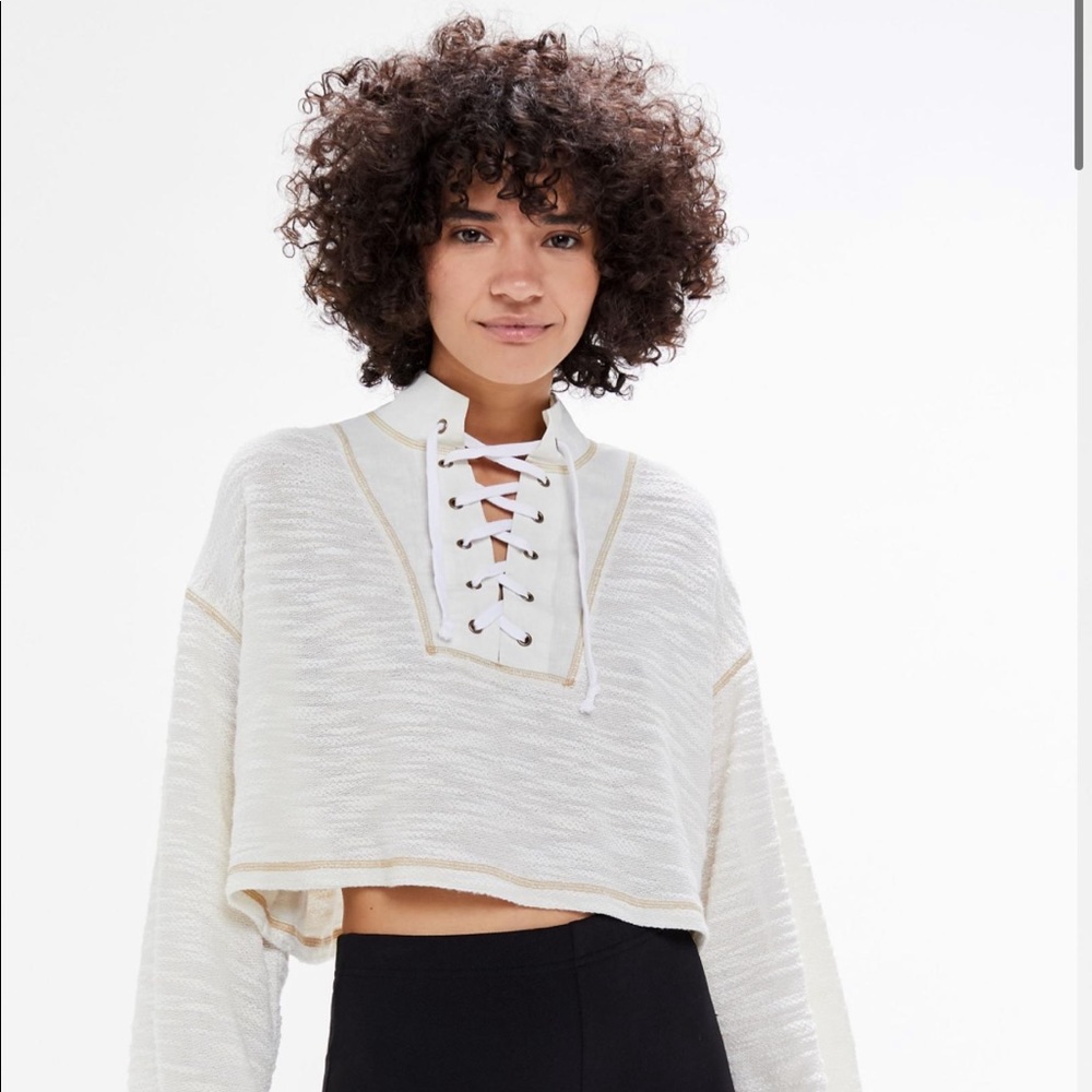 NWOT Tague Lace Up Funnel Neck Cropped Sweater